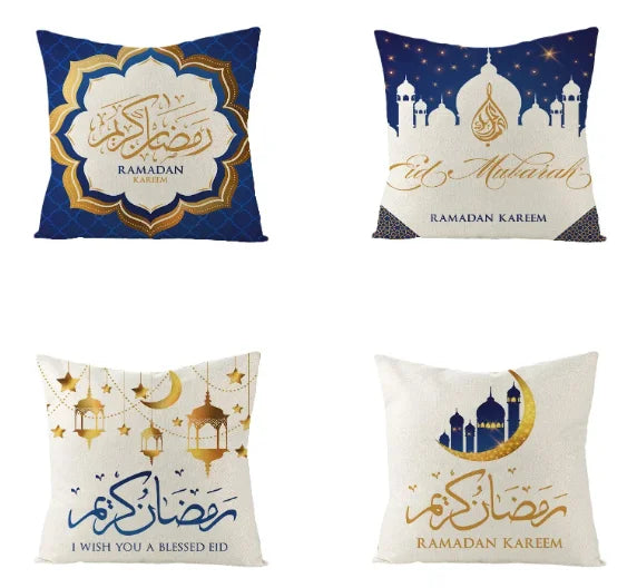 Star Moon Pillow Covers White and Blue Square Eid Mubarak Pillowcase Blue Throw Cushion Cover Ramadan Decorations 2023  for Sofa