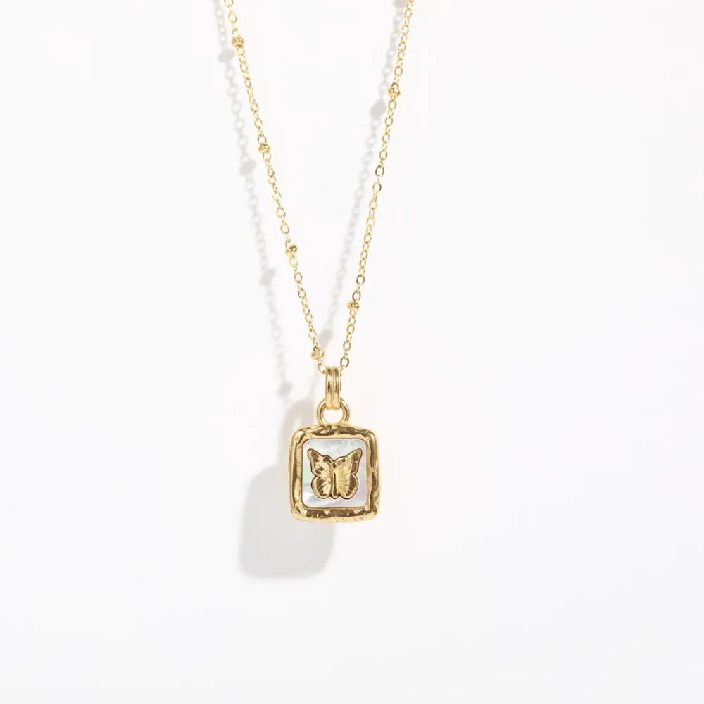 Cute 18k Gold Plated butterfly Necklace Personalized square Pendant Necklace for Women