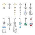 Set 10 Big Zircon Navel Rings Kitten Ice Cream Belly Button Piercing Surgical Steel Trendy Jewelry Fashion Piercing Jewelry