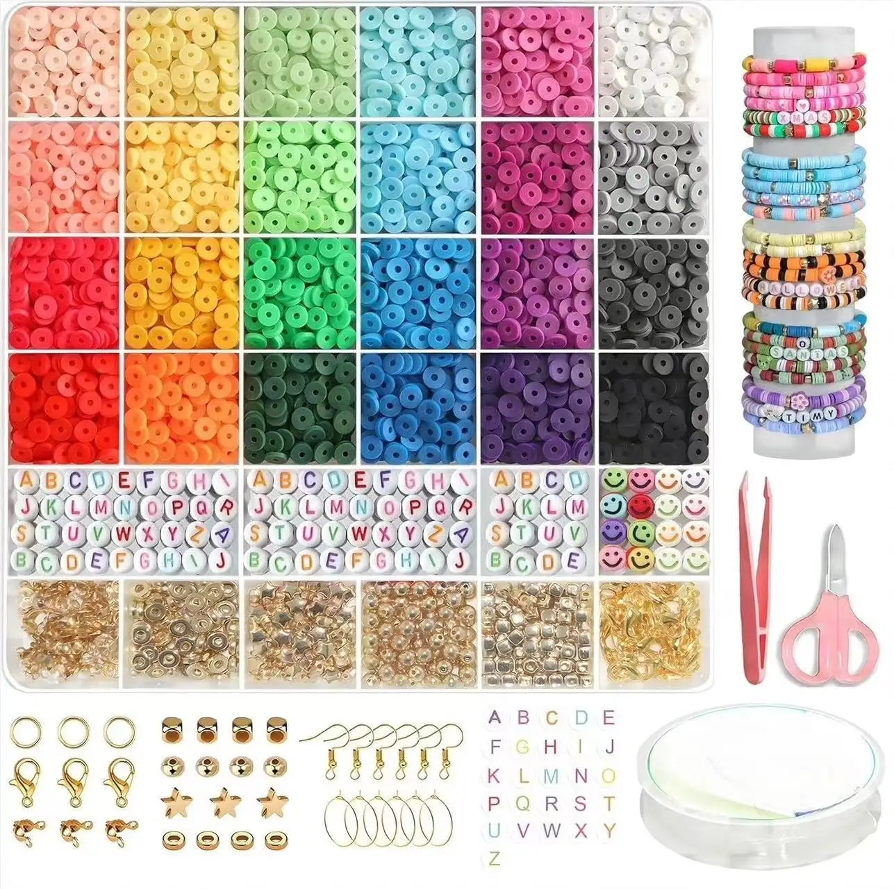 Latest Hot Selling 6000PCS Flat Round Open Sfot Clay Beads DIY Handmade Box Set Necklace Gift Box