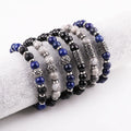 High Quality New Design 8mm Natural Stone Vintage Stainless Steel Beads Gemstone Elastic Bracelet JBS12542