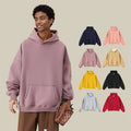 Men's Winter Thick Hooded Sweatshirt with Plush Jacket Loose Lambswool off Shoulder Sleeves Round Neck Top