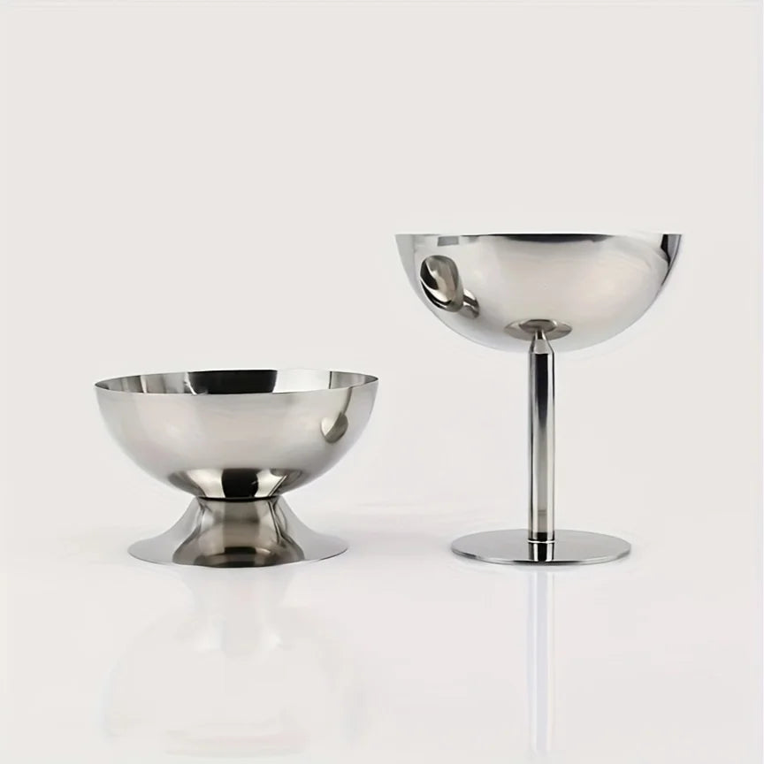 Reversible Stainless Steel Salad & Dessert Bowl Reusable Goblet with Glass Metal Rack DIY Ice Cream & Pudding Container