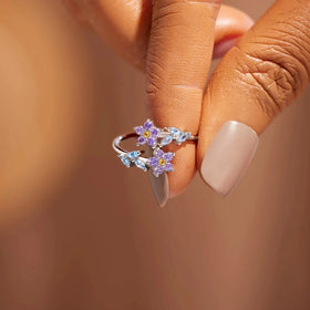 Exquisite Luxury Fine Jewelry 925 Sterling Silver Finger Rings Engagement Purple Zircon Flower Ring for Women