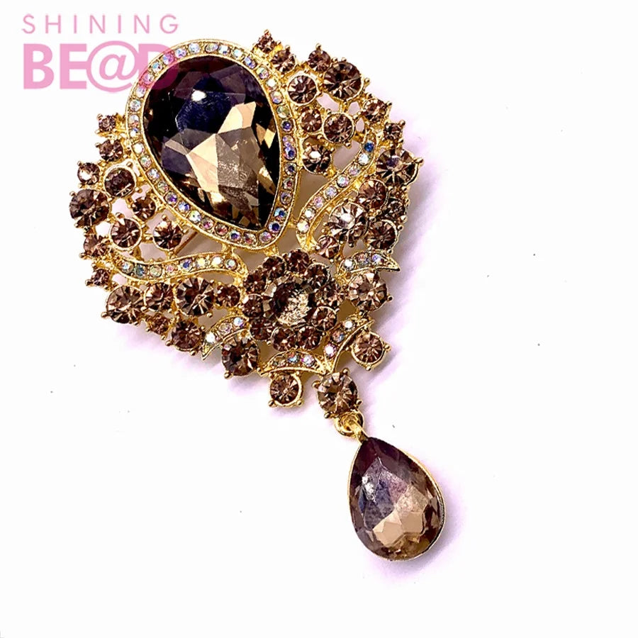 Large Crystal Water-drop Brooches for Women Vintage Style Elegant Wedding Pins Party Jewelry Brooch
