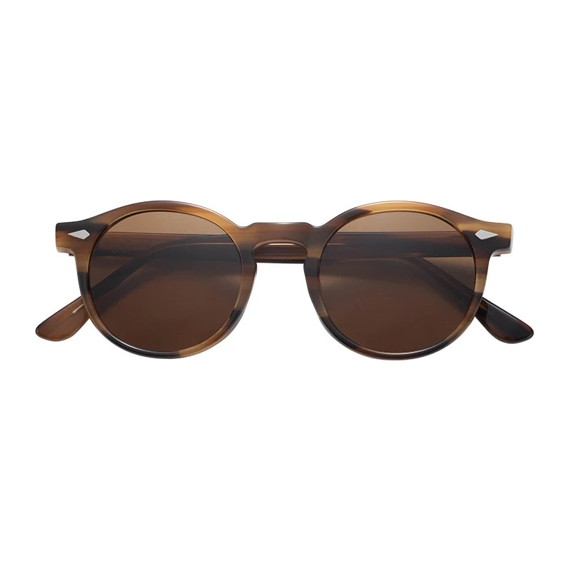 Custom Brand Men's Round Acetate Polarized Sunglasses Private Label White and Transparent Frame Shades