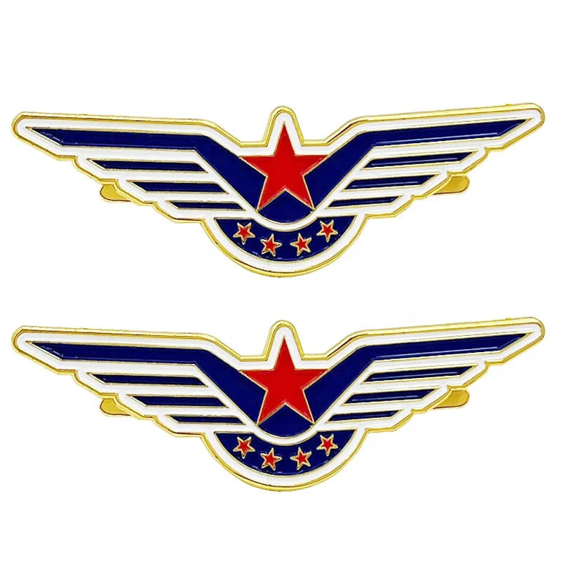 Manufacturer Custom Flight Academy Logo Metal Soft Enamel Eagle Wings Lapel Pin Aviator Clothing Brooch Chest Emblem Hat Badge