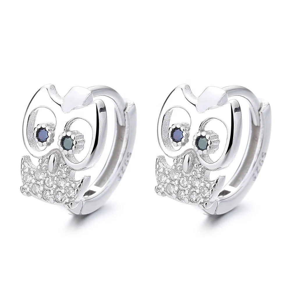 Fashion 925 Sterling Silver Owl Stud Earrings for Girls
