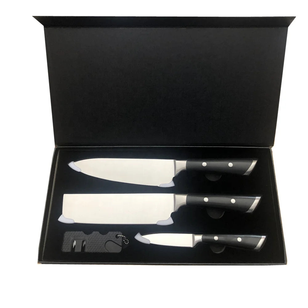 5cr15mov Small Dish Fruit Leather Chef Knife Set 4-Piece Kitchen Knife with Copper Nail Handle Carbon Steel Plastic for Cutting