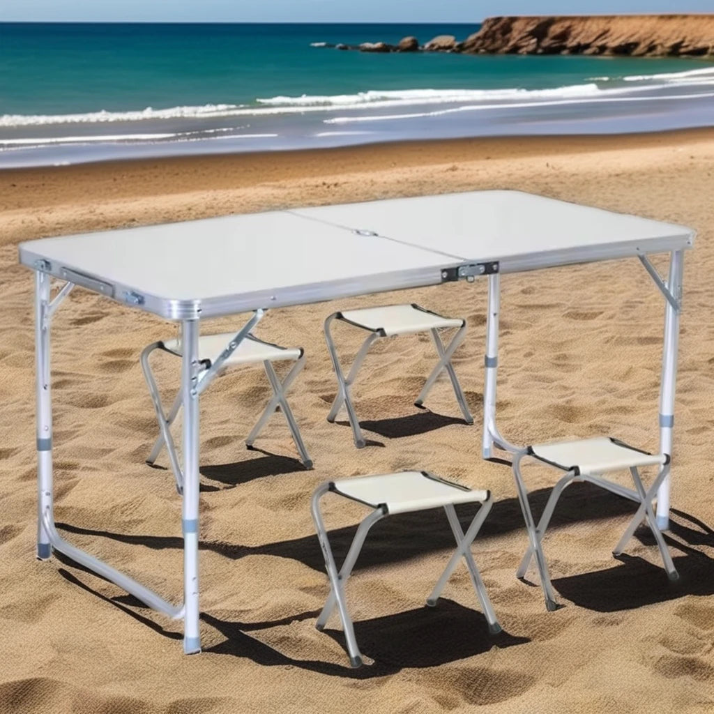 Modern Design Expandable Picnic Table Set Lightweight Portable Outdoor Dining Furniture Heavy Duty Aluminum Panel Warehouse