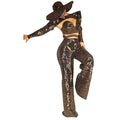 Sexy Performance Wear Sexy Black Sequins Bikini + Hollow Out Flare Pants Club Party Outfit Sets Singer Dancer Stage Costume