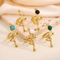 Stainless Steel 18K Gold Plated Natural Stone Inlaid Irregular Snake Ring for Women Men