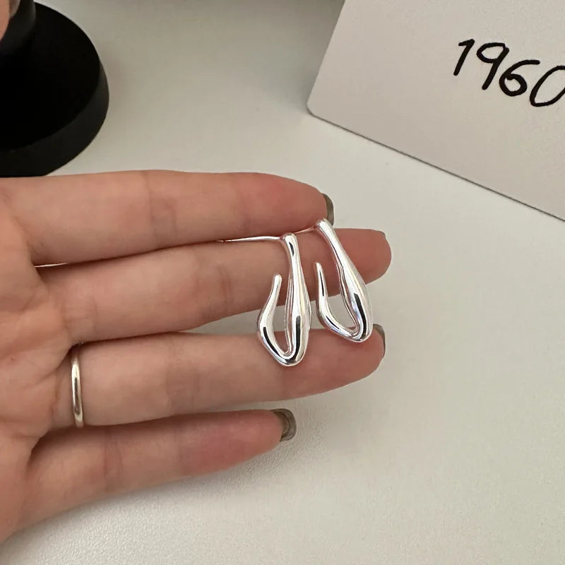 Vintage 925 Sterling Silver Geometric Unique Design Long Stud Earrings for Women Gifts Jewelry