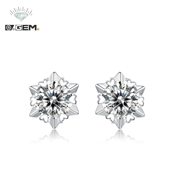 Snowflake Moissanite Diamond Earrings Cheap R.GEM. Women Fine Jewelry Shape 0.5/1ct S925 Sterling Silver Girl