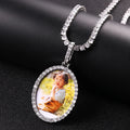 Oval Photo Custom Necklace Pendant Cubic Zircon Picture Necklace Hip Hop Jewelry for Women Men New Year Delicate Gifts