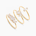 3 Sizes Baguette Cubic Zirconia Stackable Thin Ring Gold Tone Dainty Rectangular Crystal Minimalist Finger Jewelry Gift Women