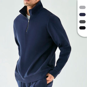 Luxury Sweatshirt With Custom Logo Heavyweight Cotton Blending Pique Mock Neck Pullover Quarter Zip Sweatshirt for Men