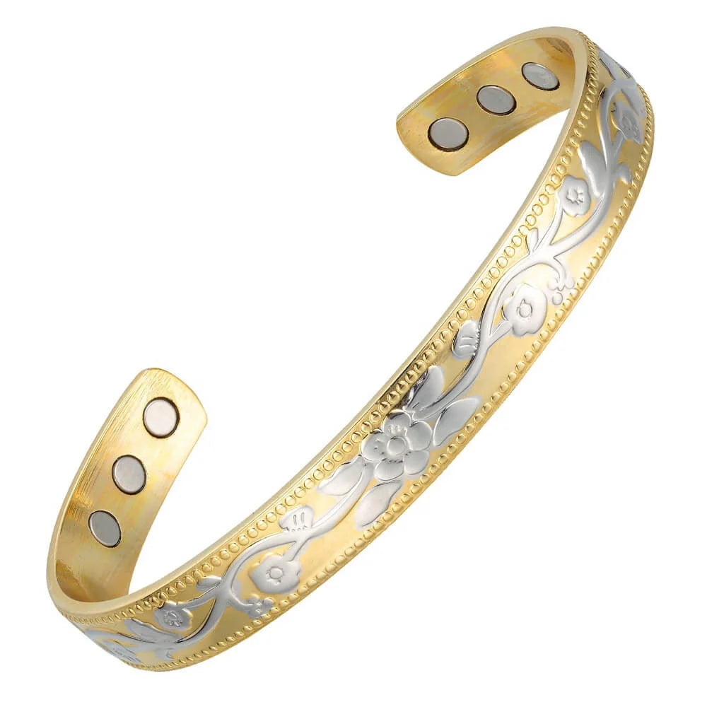 6pcs 3000Guass Magnets Gold Silver Plum Flower Pure Copper Bracelets