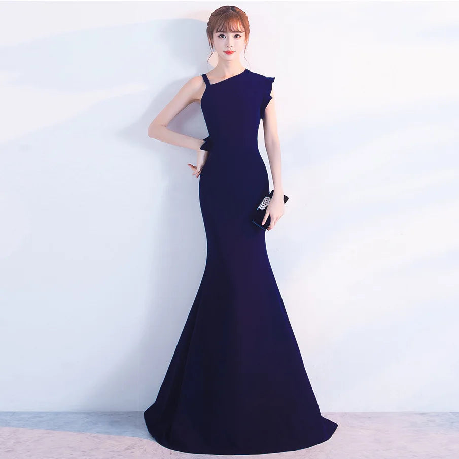 1016# Bridal Toasts Winter Wedding Party Long Burgundy Engagement Fishtail Evening Dress Woman