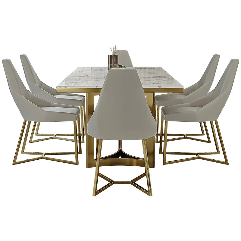 Modern Marble Gold Dining Tables Set Golden Metal Base Rectangle Sintered Stone Dining Table New Designs Dining Room Furniture