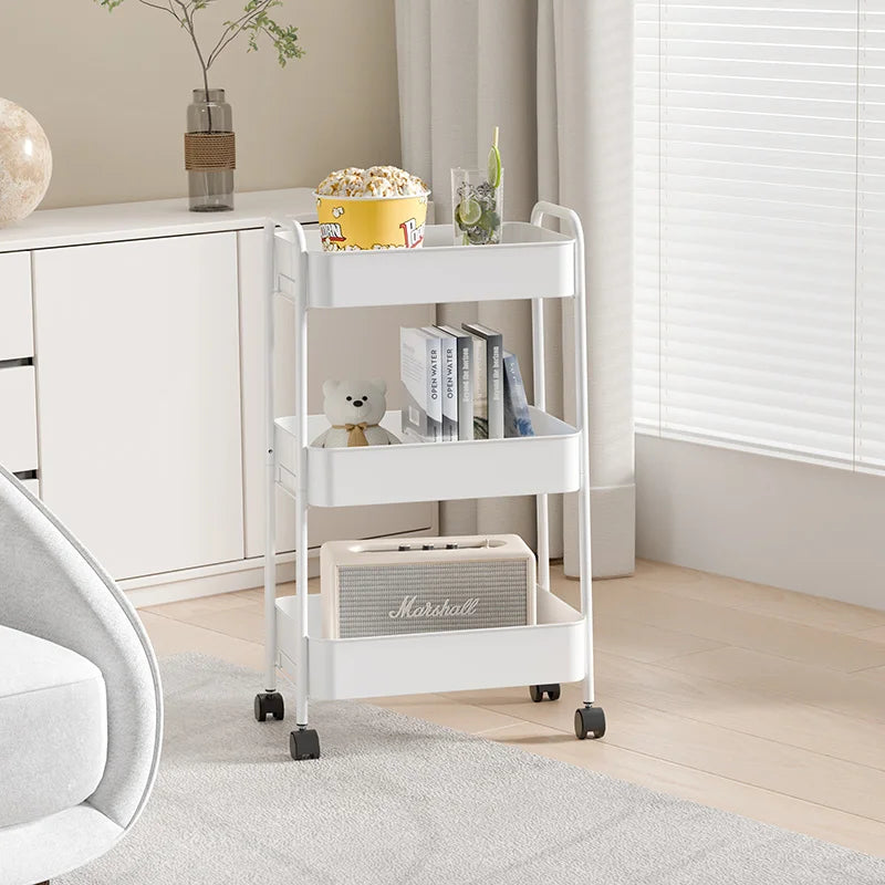 Multifunction 3 Tier Utility Rolling Cart No Screw Metal Kitchen Storage Cart Movable Organizer Rack With Wheels