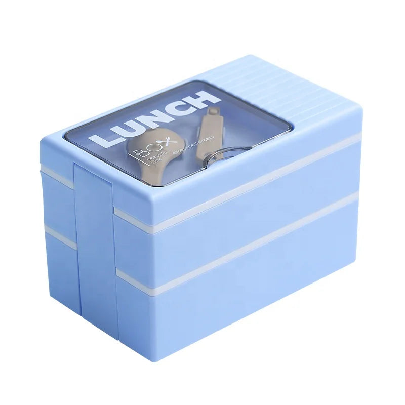 Three Color Optional Double Layer Plastic Lunch Box Large Capacity Portable School Bento Box 1200ml Stackable Plastic Lunch Box