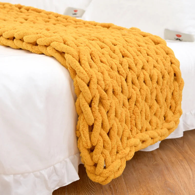 Wool Material Travel Chunky Cable Throw Knit Weighted Winter Blanket