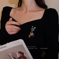 Best Price Applique Shiny Rhinestone Women Brooch Blue Rhinestone Crystal Pin Brooch Cat Animal Designer Brooches