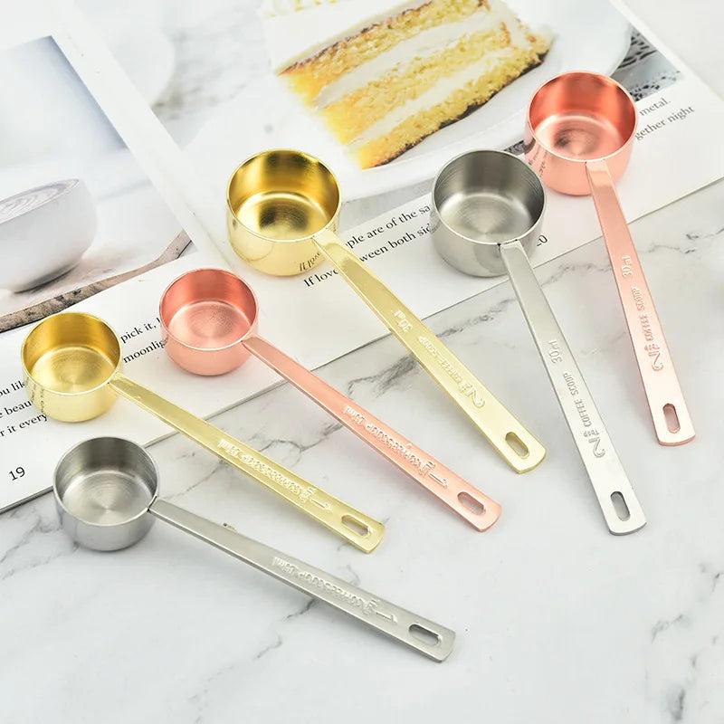 Wholesale Long-Handled Round Coffee Measuring Spoons 5-30ML in Rose/Golden Stainless Steel