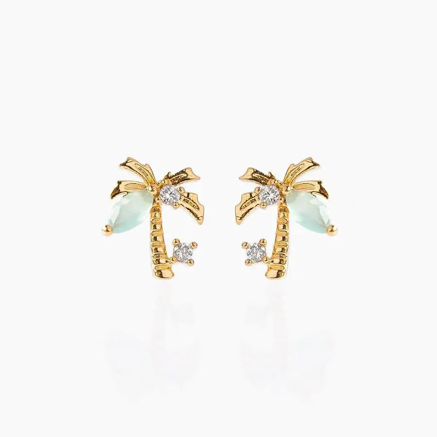 ZUOLA Fine Jewelry Brass Gold Plated 925 Silver Pin Stud Earrings Beach Coconut Tree Design Cute Style Piercing for Women