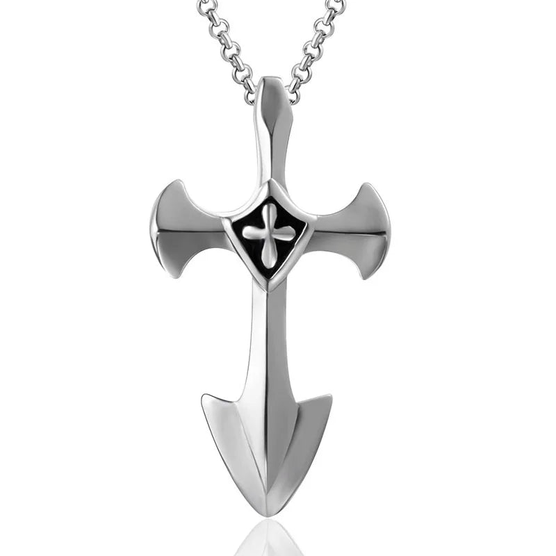 Men's Fashion 316L Stainless Steel Mens Knight Templar Cross Fine Pendant Necklace Punk Sweater Chain Jewelry