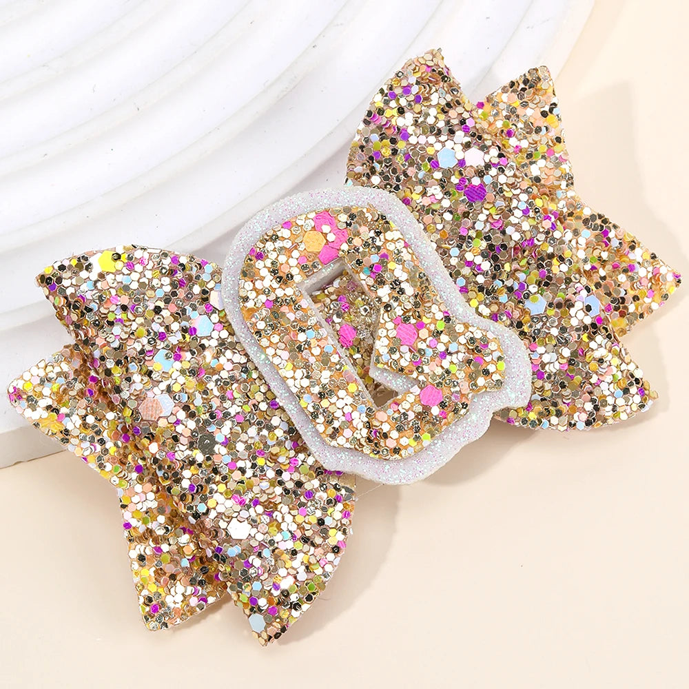 CN 3Inch Chunky Glitter Bow Clip Gold Multi Words Hairpins Girls Pigtails Sparkly Glitter Hair Clip