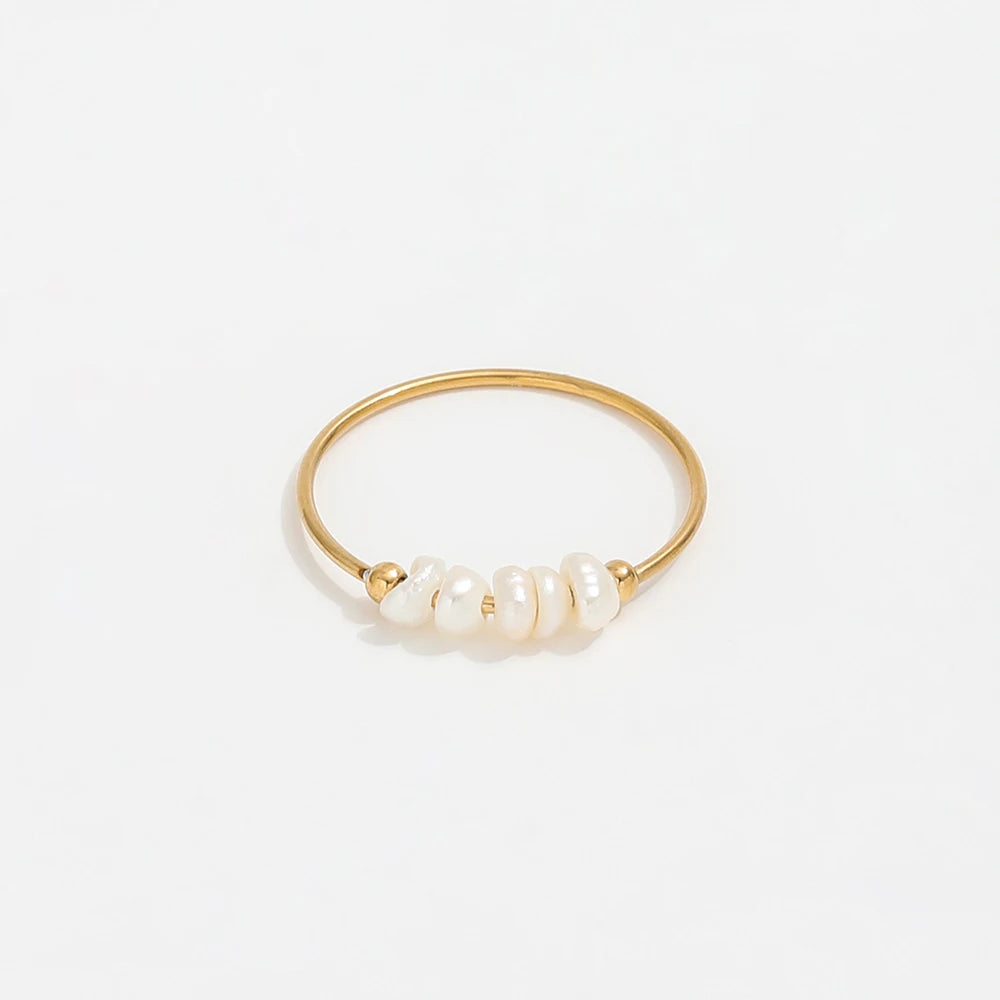 High End 18K PVD Gold Plated Irregular Freshwater Pearl Rings Stainless Steel Women Rings Tarnish Free Jewelry MegaBDM