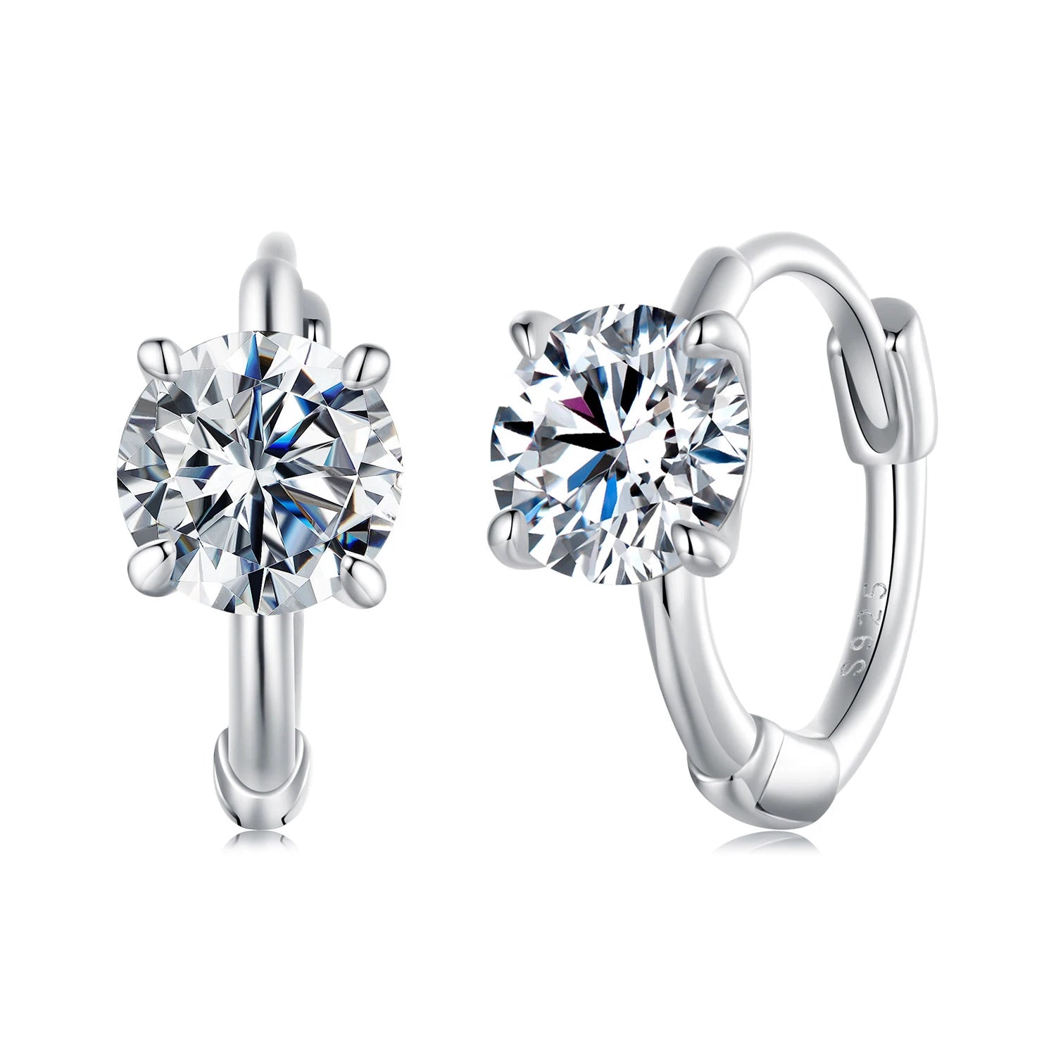 White Gold Plated Moissanite Hoop Earrings for Women D Color Round Cut Moissanite Diamond 925 Silver Hypoallergenic Earrings