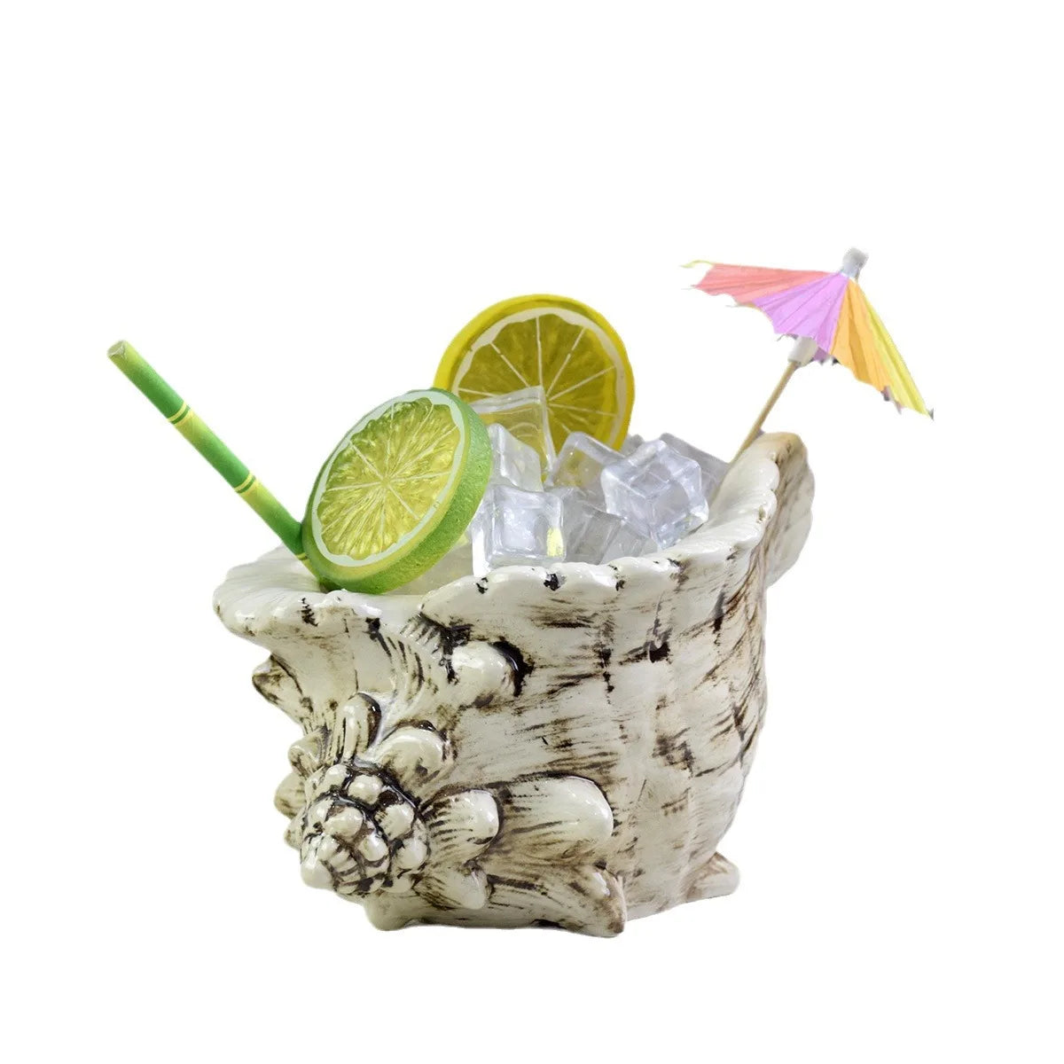 Personalized Handmade Cocktail Glasses Ceramic Blue 3D Sea Shell Hawaiian Tiki Mugs
