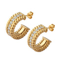 Fashion Jewelry Stainless Steel Gold Plated Pave Cubic Zircon Twisted Hoop Earrings Women