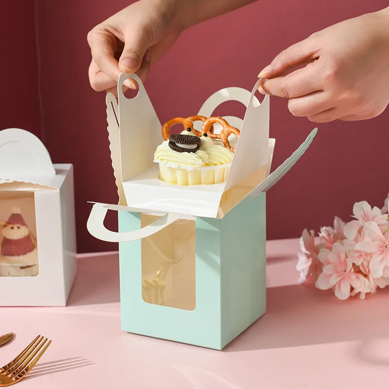 Transparent Window 1 Muffin Cupcake Box Small Cake Box Portable Dessert Pastry Boxes with Inner Tray