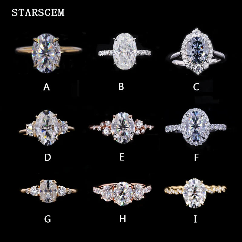 Starsgem Gold Rings Jewelry Women Oval Shape Moissanite Gold Signet Ring Eternity 10k 14k 18k Gold Diamond Ring