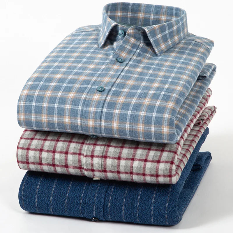 2025 Fall Winter Men's Casual Cotton Coat Shirt Fleece-Lined Thickened Winter Clothing With Flannel Fabric