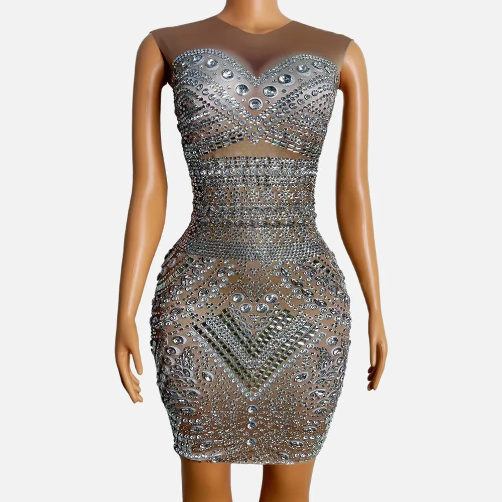 Sexy Party Cocktail Pencil Dress Drag Queen Performance Dancer One Piece Dress Evening Gown Women Prom Night Club Diamond Dress