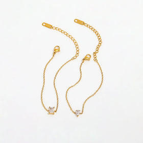 Fenny 18K PVD Gold Plated Wholesale Rectangle&Teardrop Zircon Pendant Fine Chain Stainless Steel Bracelet Trendy for Women