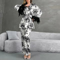 New Design Printed Floral Satin Pajamas 2 Piece Long Sleeve Cardigan Nightwear Sleepwear Pajamas Pants Sets