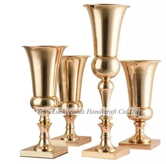 HJ210713-1 LUCKYGOODS European-style Decoration Table Centerpiece Golden Plated Metal Vase Flower Stand for Wedding Party