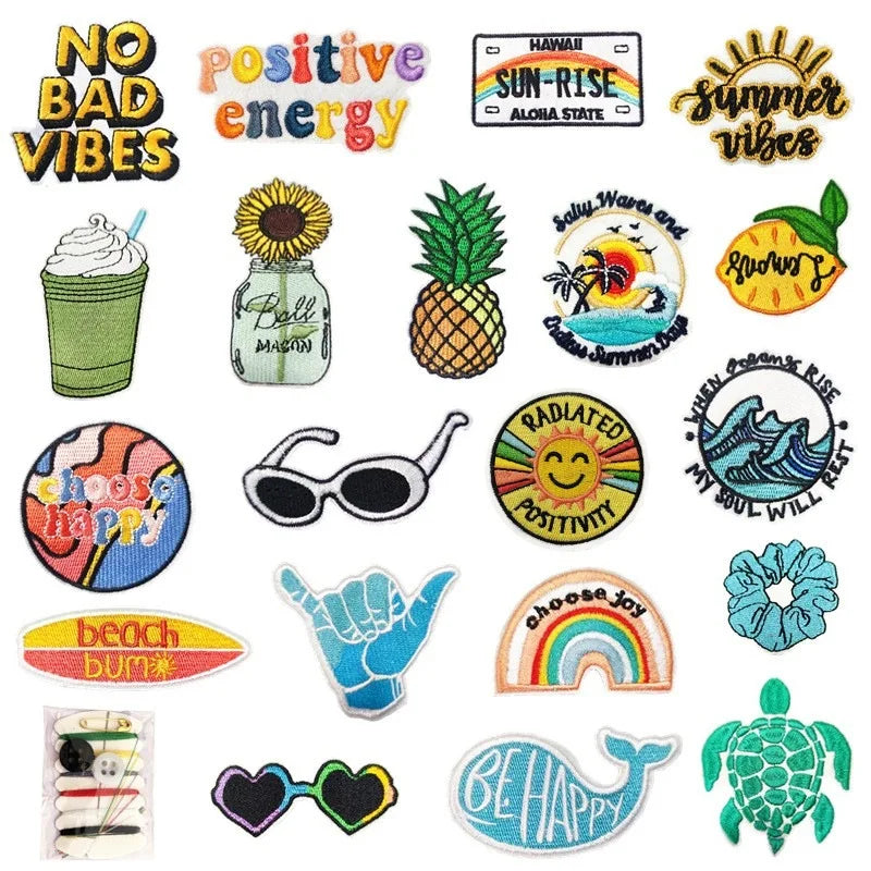 Hot Sale Emboridey Summer Style Sun Glass Pineapple Travel Bus Patch for Clothes