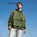 Two Big Pockets Water Resistant Anorak Jacket Custom 1/4 Zipper Solid  Pullover Hooded Anorak Windbreaker Anorak Mens Jacket
