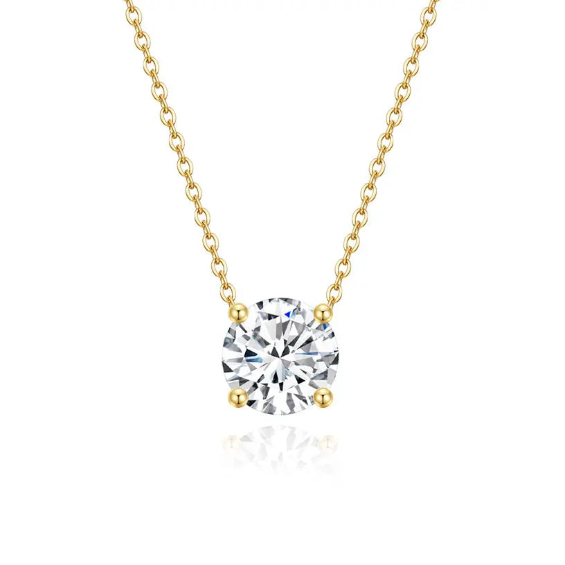 OAHLAN 925 Sterling Silver 14K Gold Plated Necklaces for Women Solitaire 1.5 Carat CZ Round Pendant Necklace Engagement Wedding