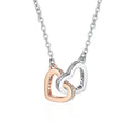 S925 5A Cubic Zirconia Interlocking Heart Necklace Rose Gold Plated 925 Sterling Silver Two Tone Double Heart Pendant Necklace