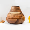 Wholesale Handcraft Deep Dish Natural Wooden Large Serving Bowl Set Acacia Wood Bowls for Salad Fruit Food Noddles