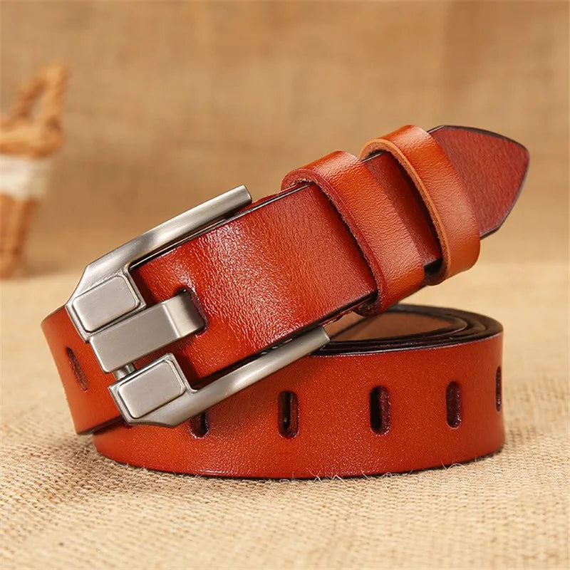 LQbelt New Design Cowhide Women's Pin Buckle Belt Fashion Jeans Belts for Women Genuine Leather Belt Factory
