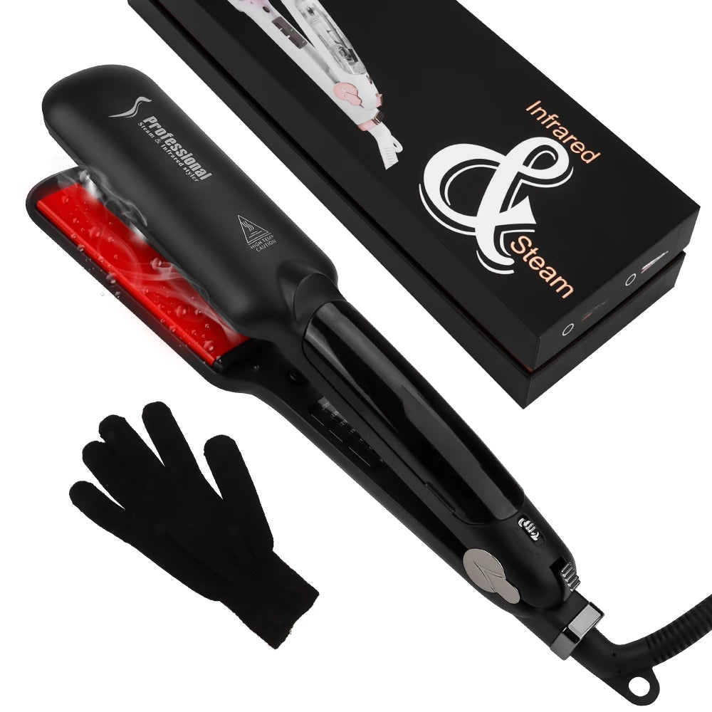 KangRoad Factory Hot Sale High Grade Wide Tourmaline Ceramic Plate Vapor Hair Straightener Iron Infrared Steam Hair Straightener